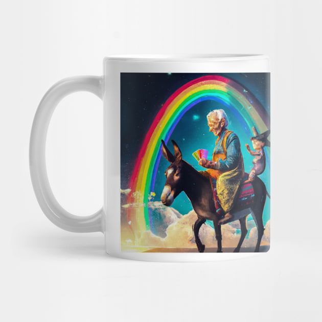 Old Lady on Donkey with Rainbow by JohnCorney